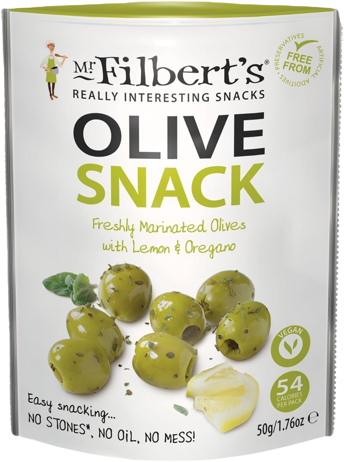 Mr Filberts gröna oliver med citron & oregano 50g