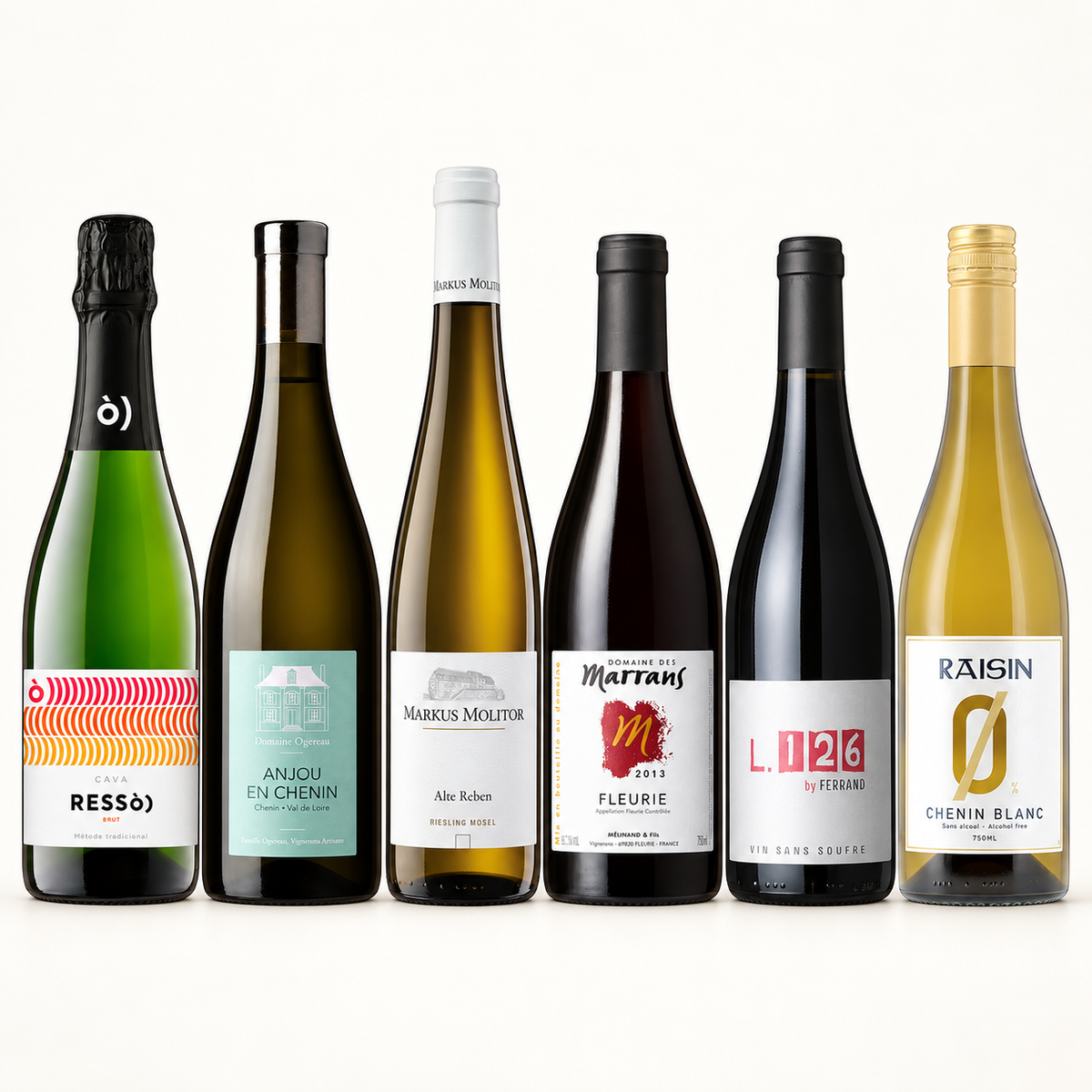 Vin til bordet – seks flasker med hvidvin, rødvin, bobler og alkoholfri Chenin Blanc